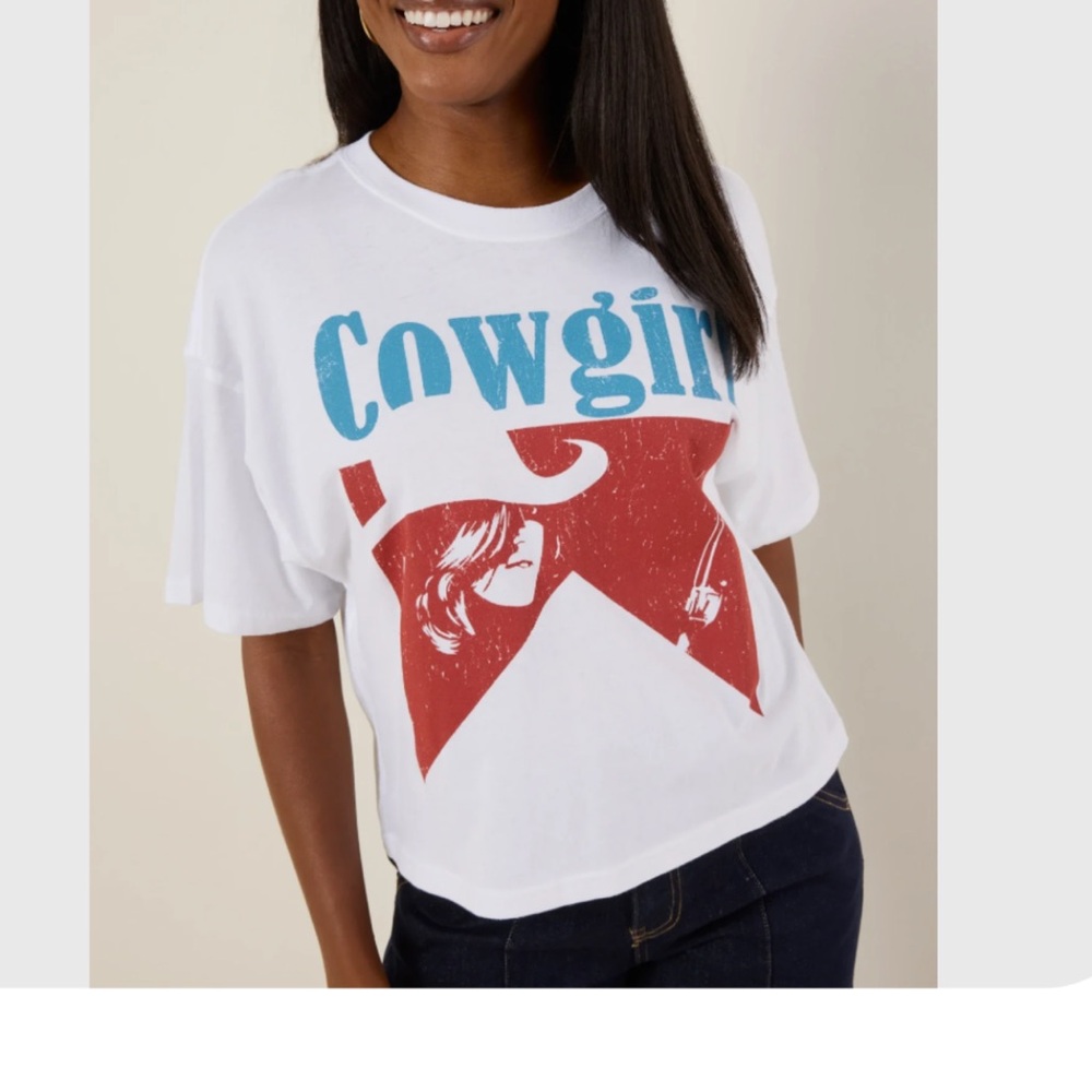 White Graphic Tee with Red and Blue Print